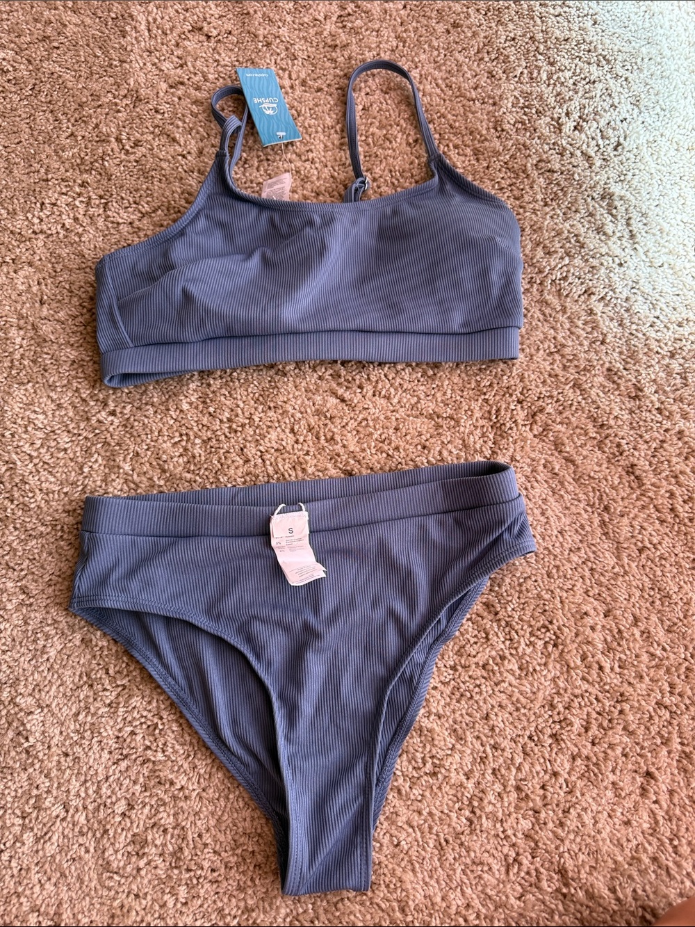 Cupshe Slate Blue Ribbed Two-Piece Bikini Set